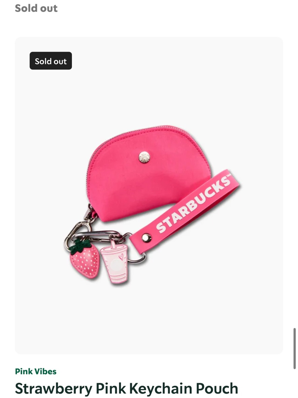 Starbucks Hot Pink Strawberry Keychain Pouch with Charm Strap